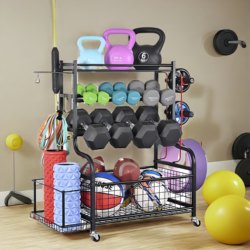 Popular Sports and Fitness Equipment Storage Rack with Wheels, Yoga Mat Storage Basket, Badminton and Basketball Multi-Functional Rack
