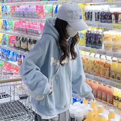 Junior High School Student Sweatshirt for Girls 2025 New Popular Style Fleece-Lined Hooded Loose Casual Pullover High School Student Top Jacket