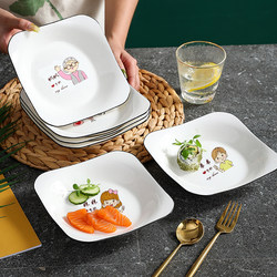 Creative High-Temperature Resistant Breakfast Plate Cartoon Family Tableware 7inch Household Ceramic Square Plate Creative Dining Dish Plate