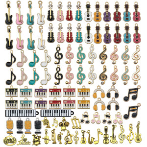 Mix 100 colorful musical instruments guitar violin piano sound matching gold drop oil DIY accessories accessories small pendant