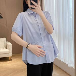 
2026 Spring and Autumn Large Size Maternity Shirt Bottoming Top Summer Thin Professional Maternity Wear Striped Long Sleeve Shirt
