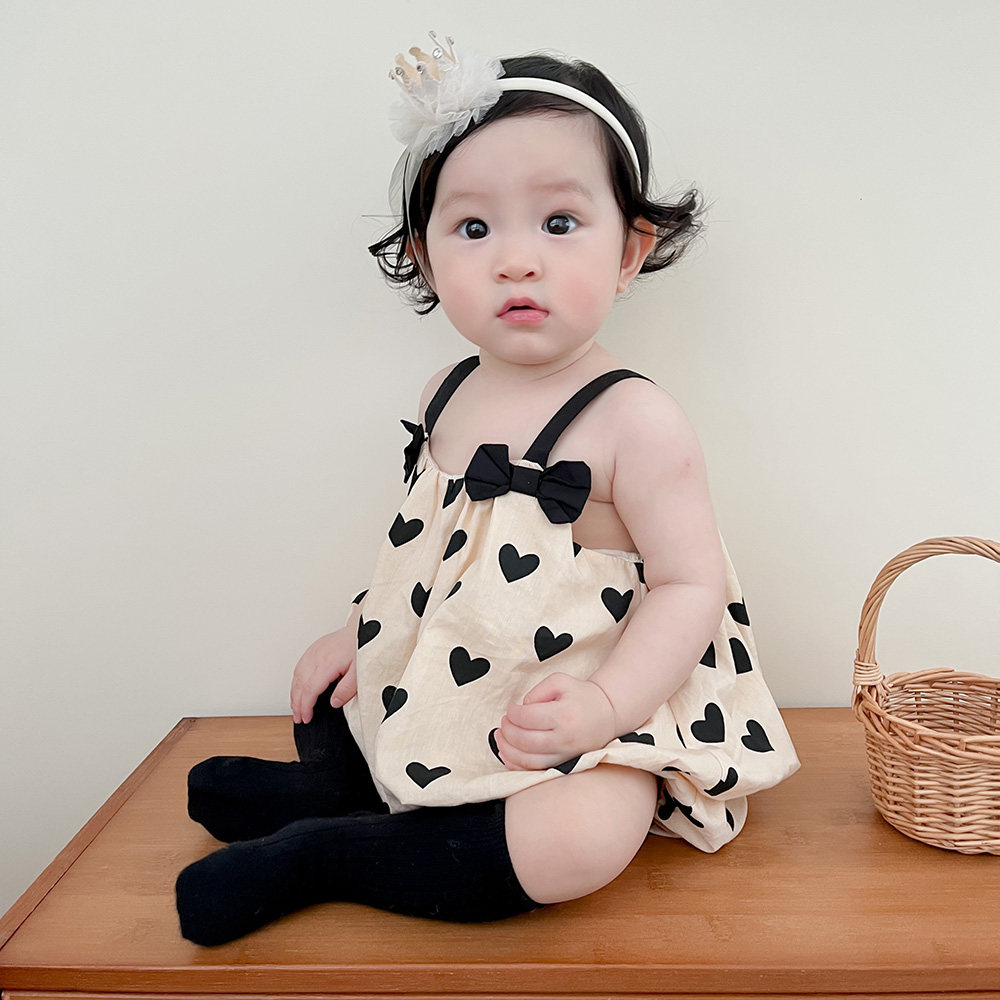 2023ins baby summer sling bow top + love bloomers shorts set baby girl