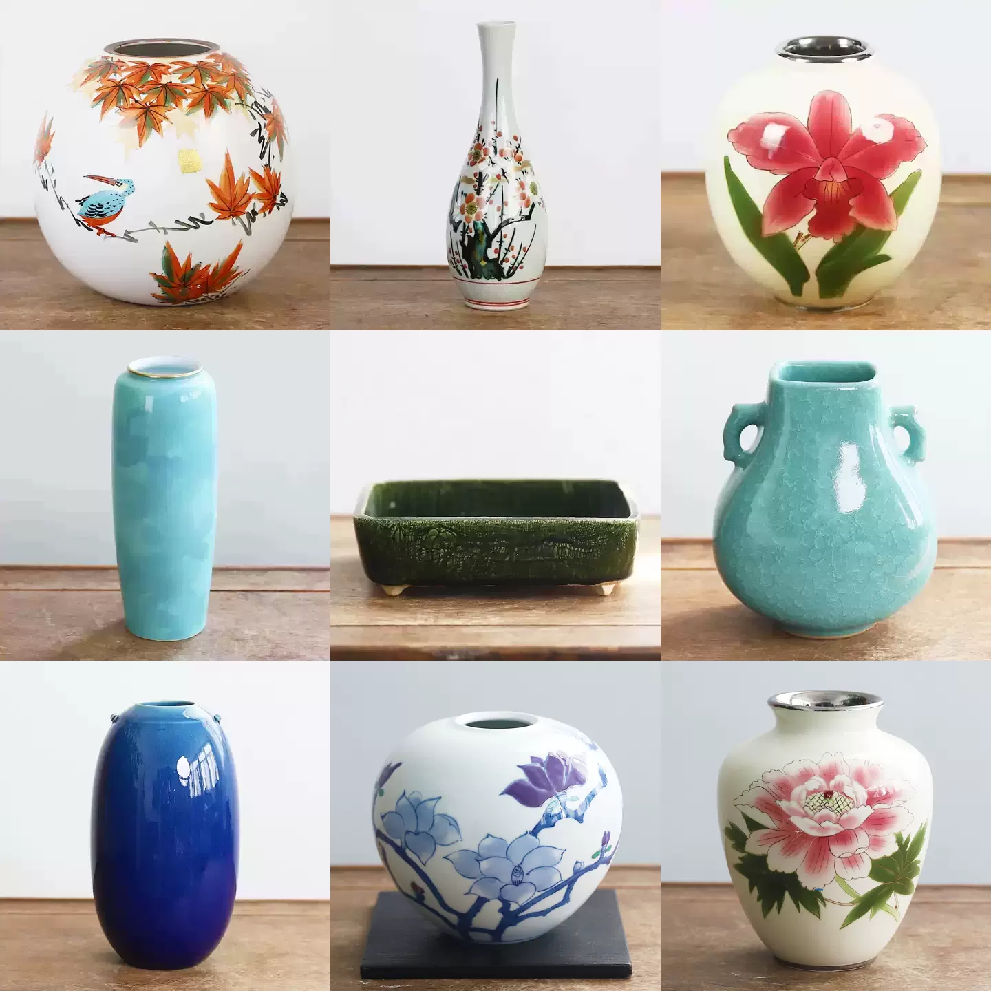 日本九谷烧彩绘花瓶古董瓷器摆件香兰社古董瓷器七宝烧装饰花器带木盒