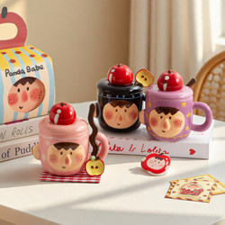 High-End Couple's Birthday Gift for Girls, Water Cup, Mug with Lid and Spoon, Ceramic Cup, a Pair of High-End Newlyweds' Gifts