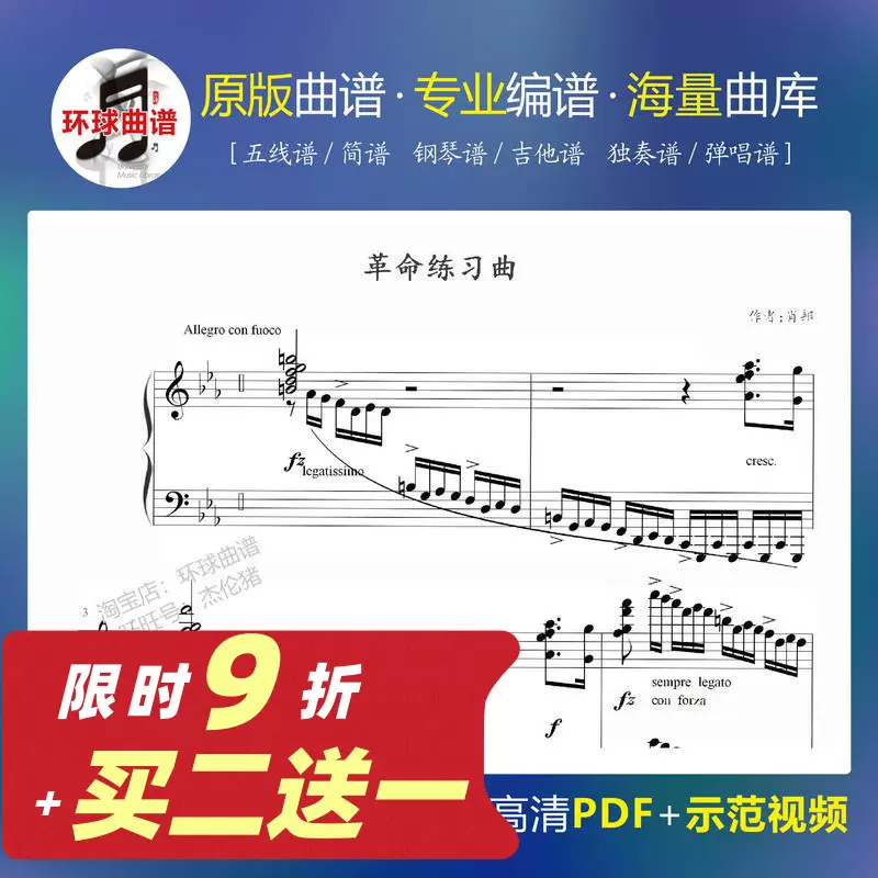 肖邦革命練習曲op 10 No 12 C小調鋼琴譜五線譜 主圖