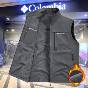 
Columbia double-sided vest for men in autumn and winter, plus velvet vest, outdoor waterproof vest, stand-up collar, fleece vest