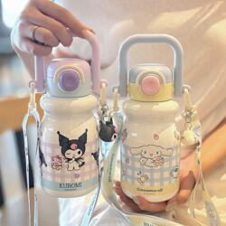 Sanrio's New Dual-Drink Portable Water Bottle, High-Looking and Stylish, Suitable for Male and Female Students, with Straw, Insulated Cup, Large Capacity Water Cup