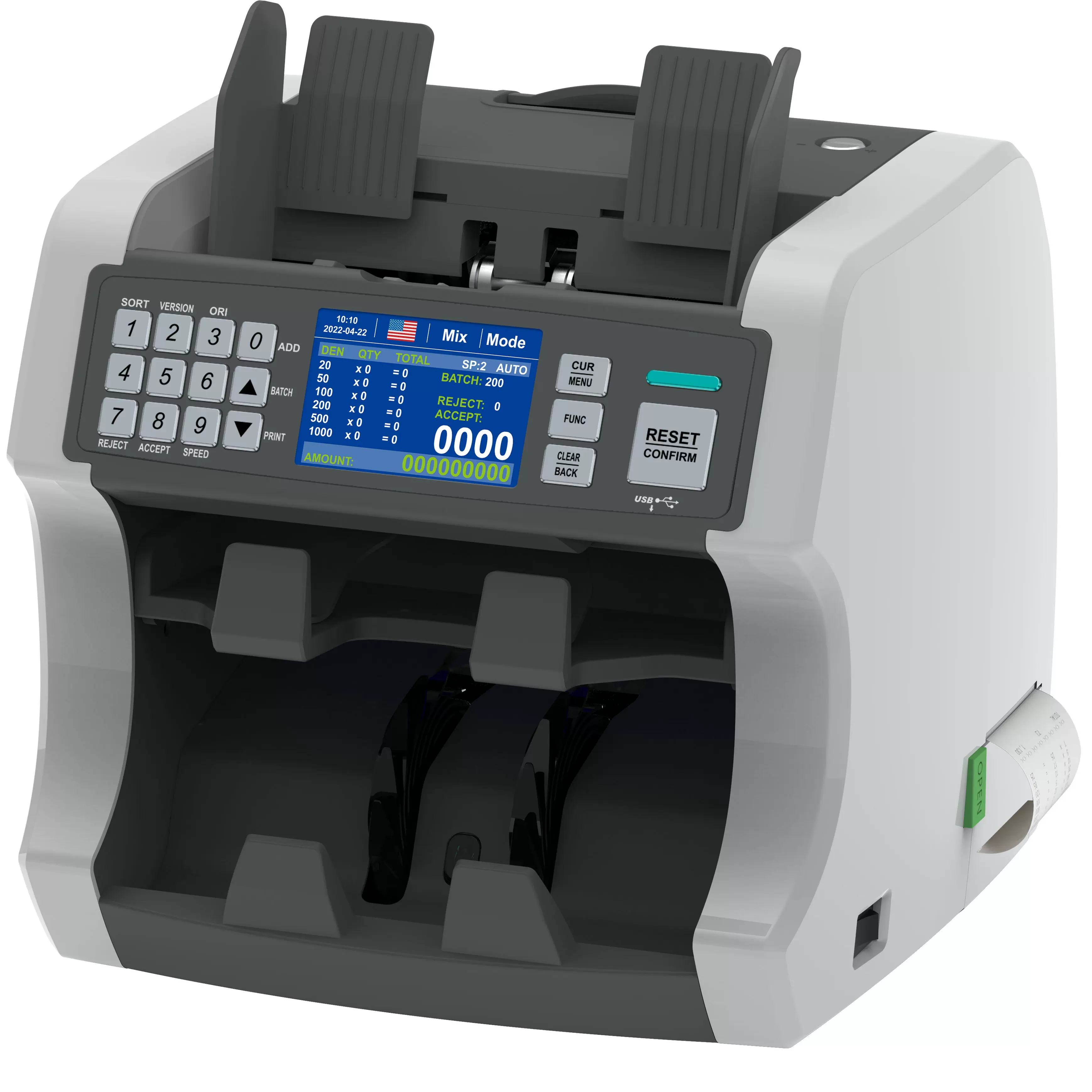 多货币外币立式两口清分机美金南非欧元英镑柬埔寨银行点验钞