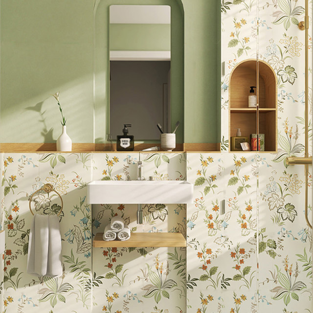 French retro avocado green bathroom tile sticker net red bathroom