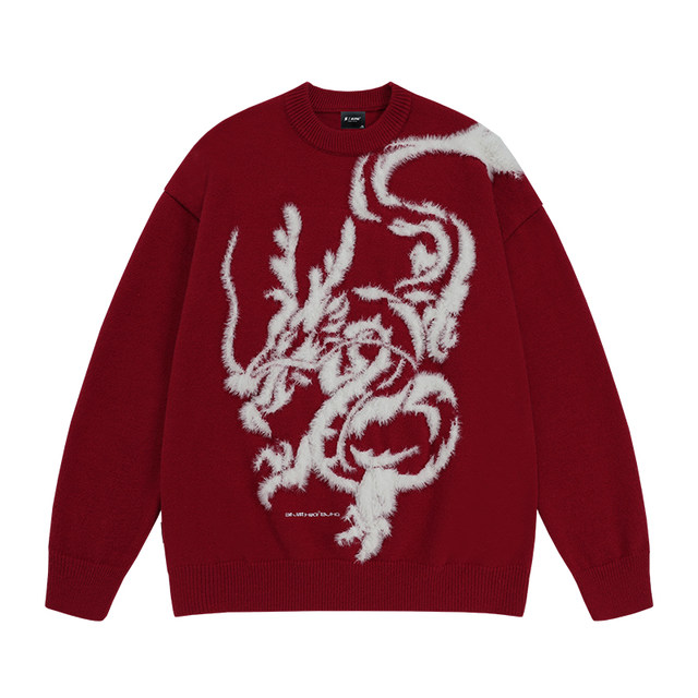 BJHG reckless new Year of the Dragon red sweater men's winter American ...