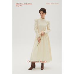 /corange/limited 'dust And Dew Song' Wool And Cotton Knitted Patchwork Corduroy Elegant Restrained Dress