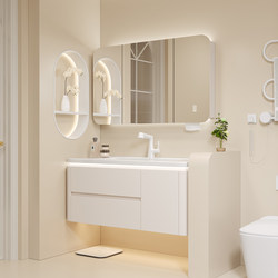 Cream-Style Bathroom Cabinet Set with Integrated Ceramic Basin, Washbasin, Bathroom Vanity, French Retro Smart Design
