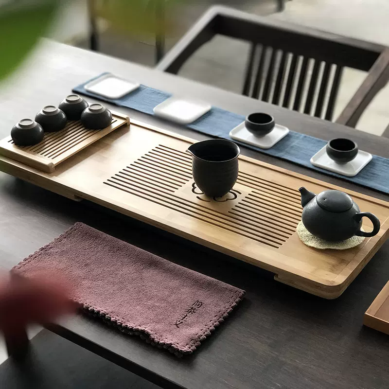 儲水式茶盤竹製簡約茶臺幹泡茶海排水日式茶具竹子託盤家用長方形-Taobao