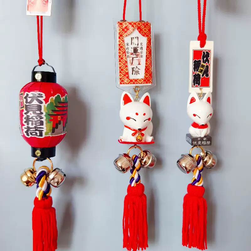 日本伏見稻荷大社交通安全御守車用後視鏡平安掛飾白狐造型開運厄除