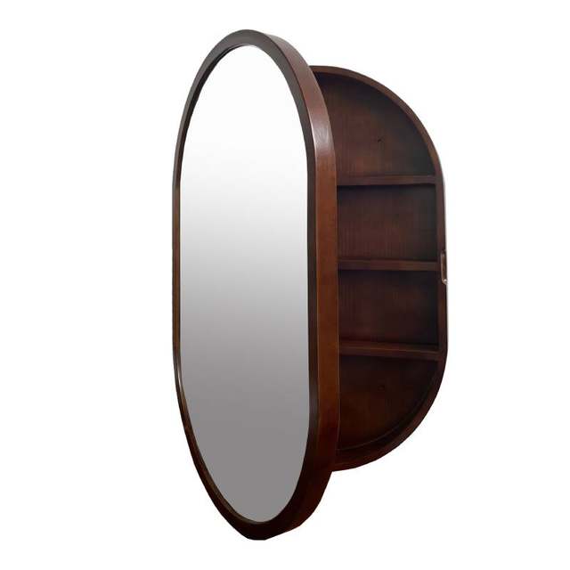 Oval bathroom mirror cabinet storage with lamp wall hanging makeup ...