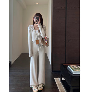 AMR UU fairy fabric heating hot wool blended sweater straight -legged pants set women autumn and winter new
