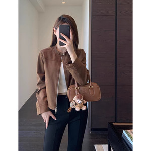 
AMR UU high-end niche handsome and fashionable stand-up collar suede short jacket slimming top autumn and winter new style