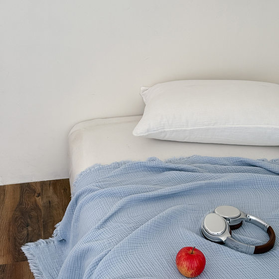 
Nordic simple solid color Class A full cotton four-layer yarn tassel cover blanket office nap blanket car sofa cover blanket