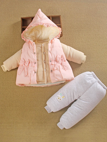 Baby Girl Cotton Jacket 3pc Set - Thickened Winter Outfit