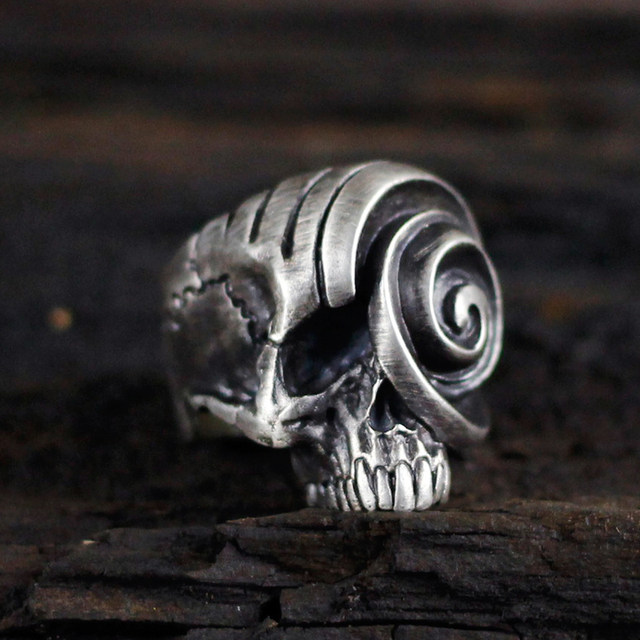 Couple ring single pattern hammered dark texture open skull ring ornament original handmade silver brass