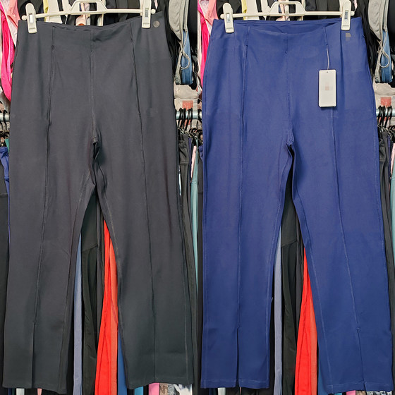 
Foreign trade straight-leg trousers with slit legs, yoga quick-drying tight-fitting high-waist elastic large-size pocket sports daily casual eight-point pants