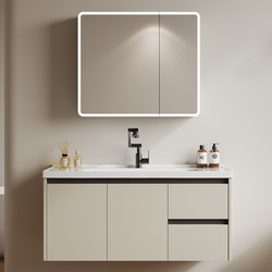 Wall-Mounted Honeycomb Aluminum Alloy Bathroom Cabinet Set with Integrated Ceramic Washbasin, Smart Bathroom Sink Cabinet