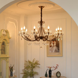 American-Style Chandelier for Living Room, Bedroom, Dining Room, French-Style Light Luxury, Retro, Elegant, Iron Art, Black, Creative, Simple, Crystal Lighting Fixtures