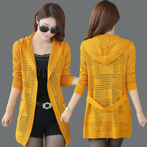 
Hot fashion women's spring sweater hollow hooded cardigan summer mid-length sweater with shawl jacket