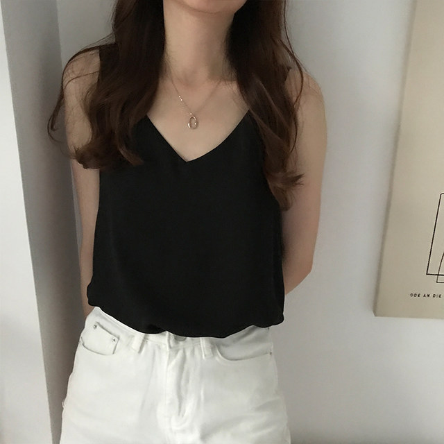 Black chiffon suspender vest for women's suit with inner wear summer thin style outer wear design niche sleeveless base top