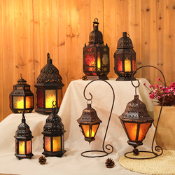 Moroccan Style Candlesticks | Wrought Iron Hollow Stained Glass Wind Lamp | Romantic Black Ornaments