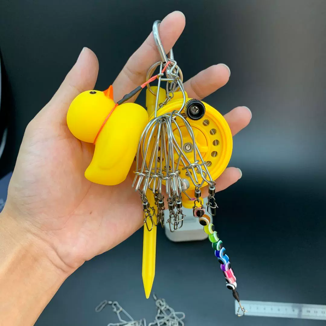 活鱼扣锁鱼器路亚鱼锁鱼扣便携轮式不锈钢多功能小黄鸭穿鱼伸缩扣
