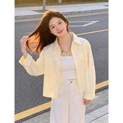 Apricot-Colored, Gentle and Elegant Long-Sleeved Shirt for Women, Early Spring New Korean Style, Loose and Versatile, Short and Fashionable Shirt for Petite Women
