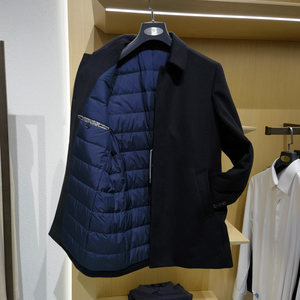 
High-end white goose down lining pure sheep wool coat men's business lapel windproof warm woolen coat Fangshi