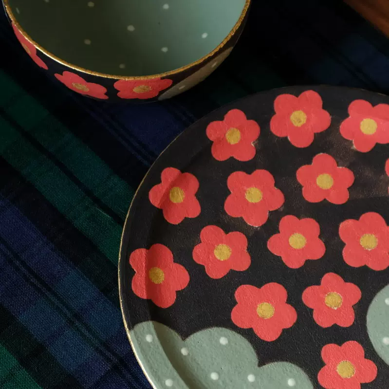 三ツ持啓】フローレットブラウン プレート サイズ22cm 花 食器 金井啓