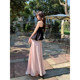 Island satin sparkling elastic waist skirt summer new style flowing sweet temperament drooping A-line long skirt