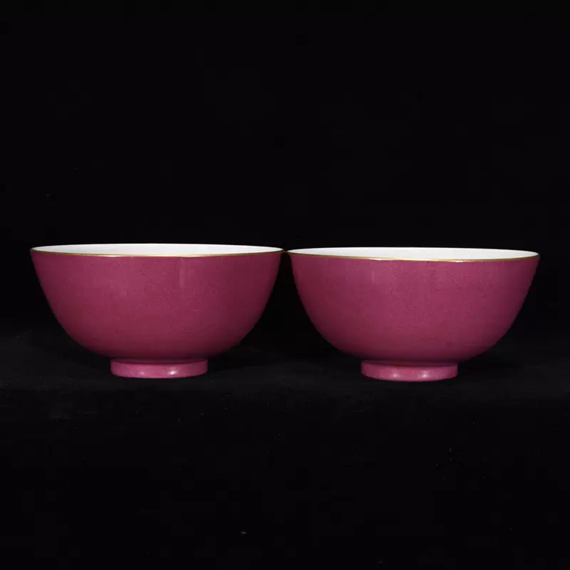 古玩古瓷器大清雍正年制胭脂红加彩三果图杯一对-Taobao