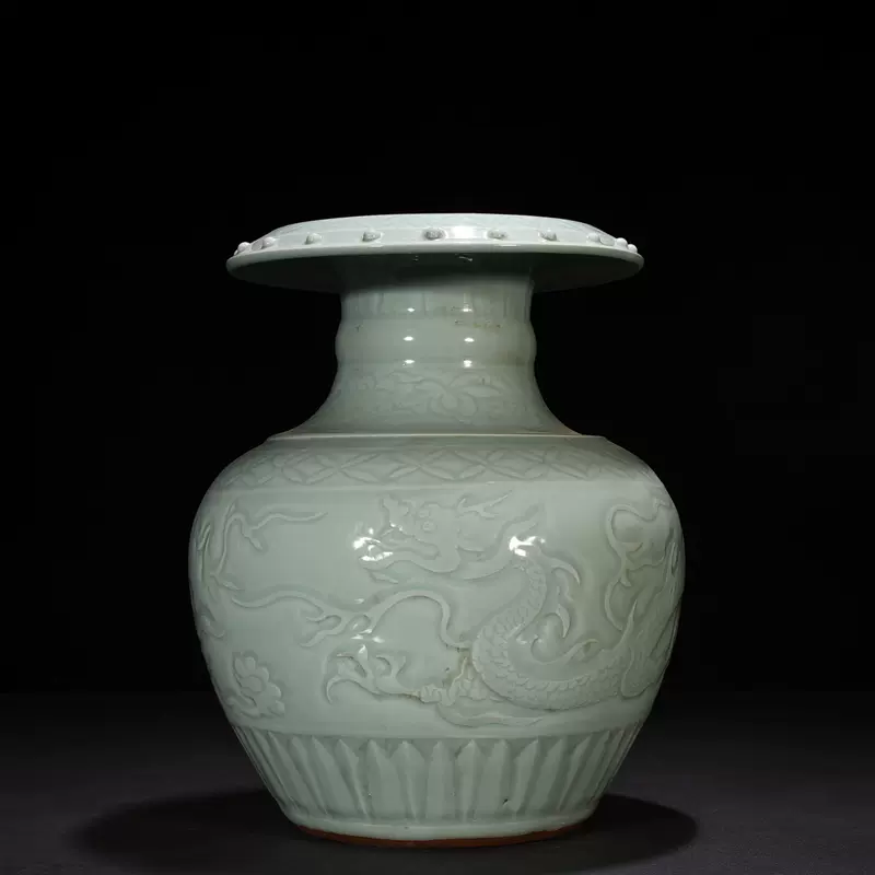 古玩古瓷器大清乾隆年制胭脂红爬花开窗山水四方双耳花瓶