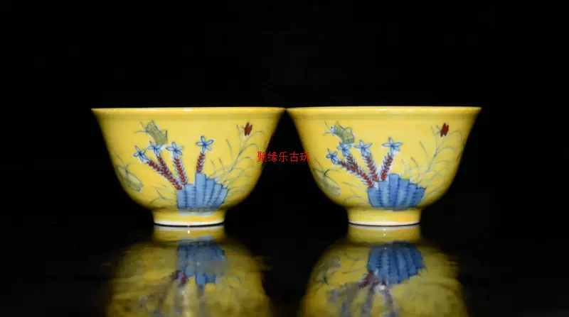 古玩古瓷器大明成化年制斗彩描金凤纹杯一对-Taobao