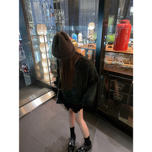 
LANGBOOM Dark Night Aurora Dark Green Gilt Super Beautiful Elf Atmosphere bling Pullover Sweater