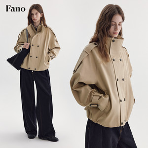 
Fano British Roaming Style Stand Collar Short Windbreaker Women's 2026 Spring Retro Khaki Double-breasted Jacket
