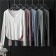 Mao -edge pocket arc swinging long -sleeved T -shirt female summer 2025 new slim round neck thread cotton bottom shirt