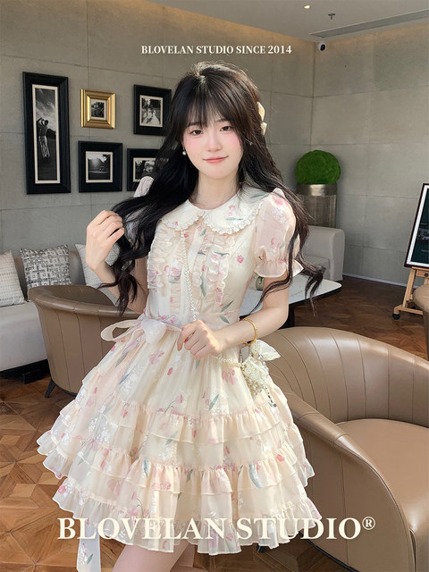 summer new Korean version contrasting color age-reducing doll collar long dress loose large size casual thin shirt dress