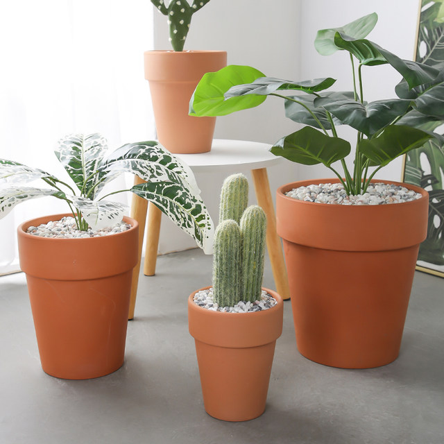 Red pottery flower pot international tall and thin round wide-edged clematis rose green plant large clay breathable pot clearance