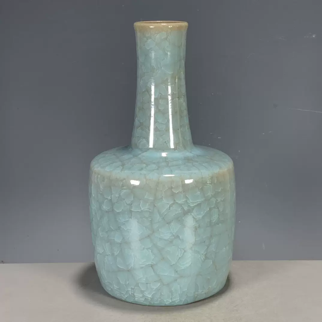 古董瓷器宋汝瓷天青釉冰裂开片回流棒槌瓶花瓶包老保真传世收藏-Taobao