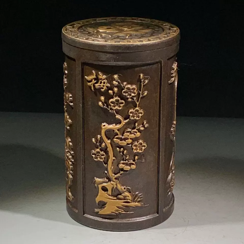 大清乾隆年制黄铜鎏金梅兰竹菊香筒盒子摆件古玩杂项收藏铜器收藏-Taobao