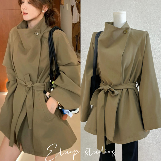 
2025 autumn new British style large lapel windbreaker coat for women small Korean style loose coat