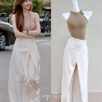 Zhao Lusi and Xu Yan knitted suspender suit wide-leg pants