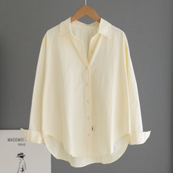 Light Yellow Pure Cotton Shirt for Women, Loose Fit, Layered Shirt with a Unique Design, Niche Style, Versatile for Commuting, High-End Feel Jacket