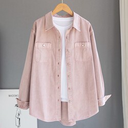 Export High-End Pure Cotton Pink Denim Shirt for Women, British Style Workwear with Pockets, Loose Top Jacket, Niche Design
