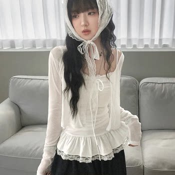 
Summer Notes, Bow Ballet Sling + Sunscreen Cardigan, Pure White Versatile Top Two-piece Set